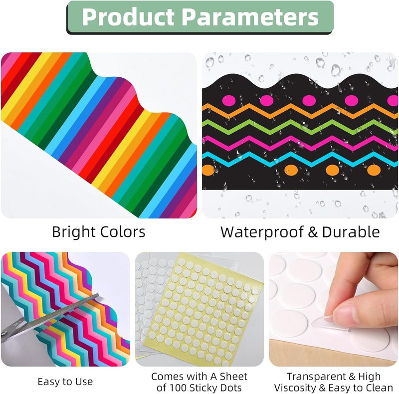 DASTTUIS 6 Rolls 196.8 Ft Decorative Rainbow Bulletin Board Borders Set – Colorful Classroom Trim - Rainbow Theme for Teachers, Schools & Office Decor -Perfect for Birthday, Back to School Theme - Image 5